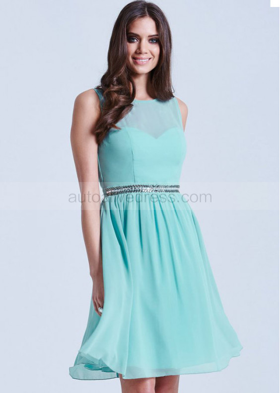 Blue Chiffon Slit Back Short Prom Dress